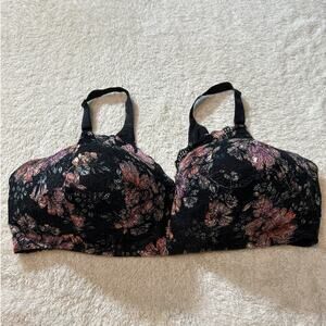 Torrid Curve Bra 46DDD Black Floral Lace Padded No Wire